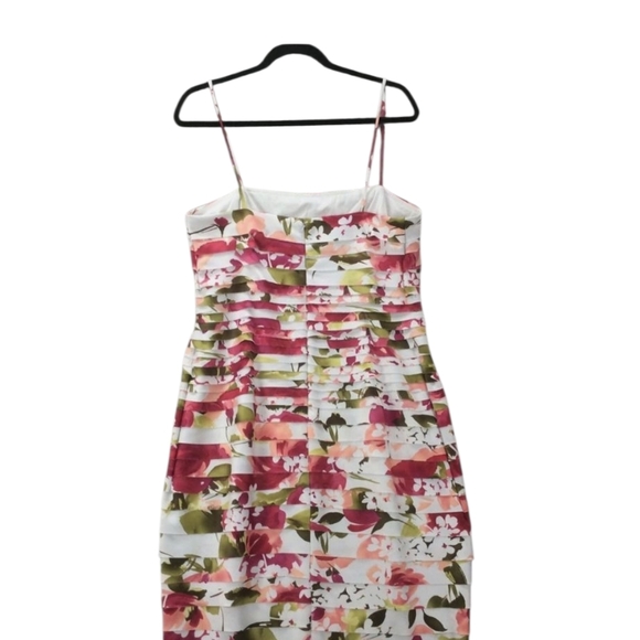 Size 16 Dressbarn Summer Floral Red Spaghetti Strap Multi Tiered Ruffled Dress - Picture 4 of 13